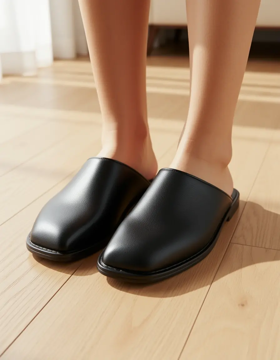 Schwarze Hausschuhe Herren Leder klassisches Design