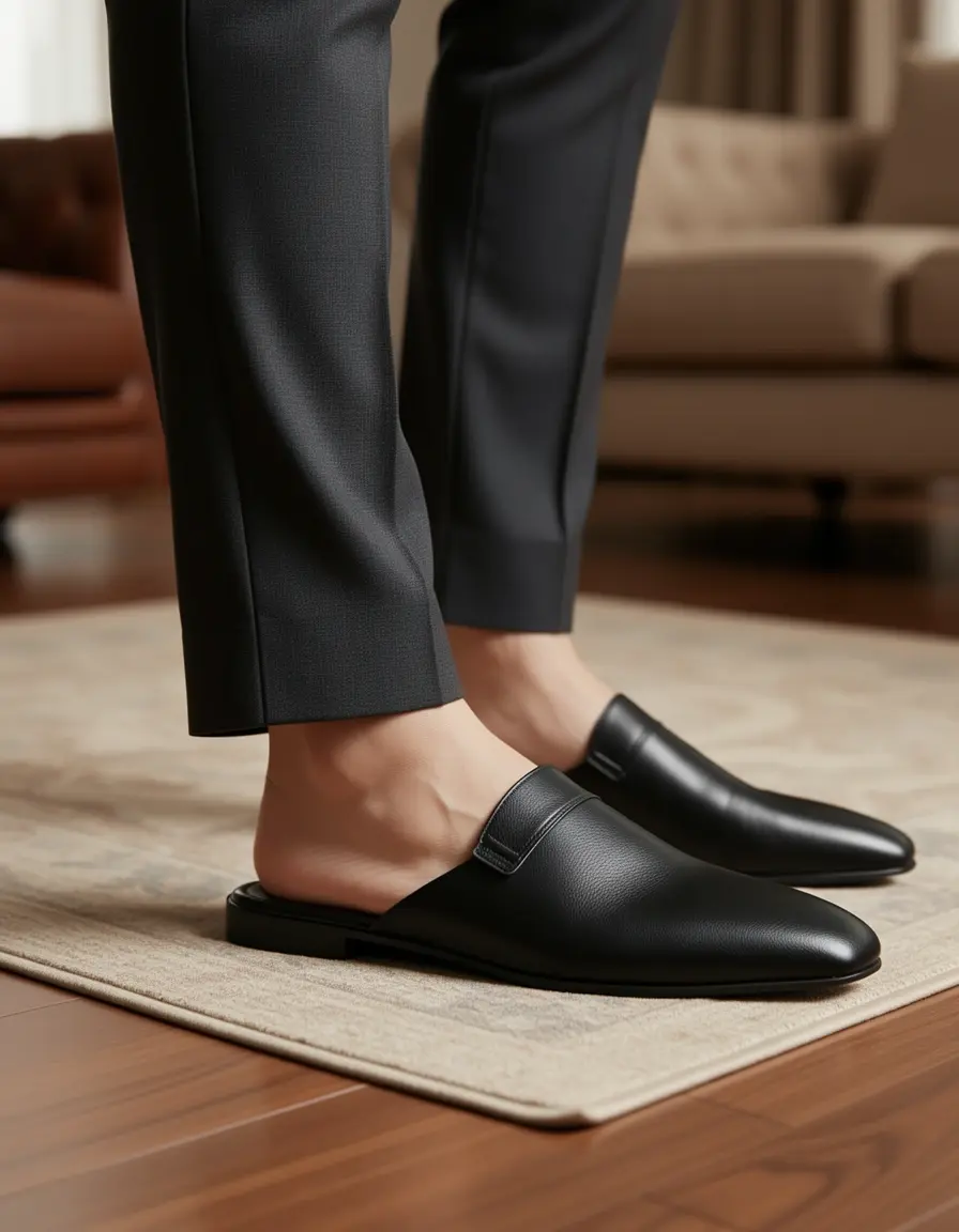 Luxuriöse Designer Lederhausschuhe schwarz