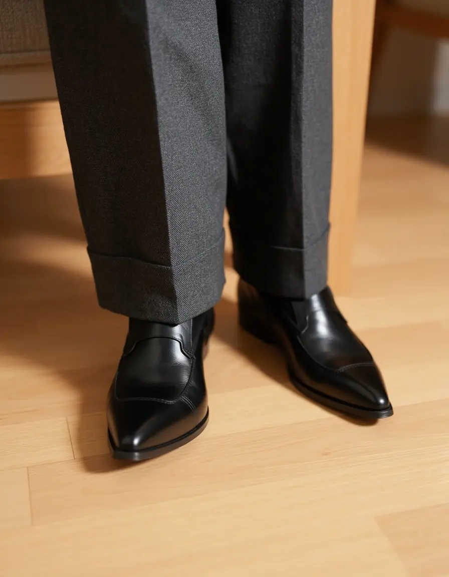 Elegante schwarze Herren Lederhausschuhe für den Innenbereich