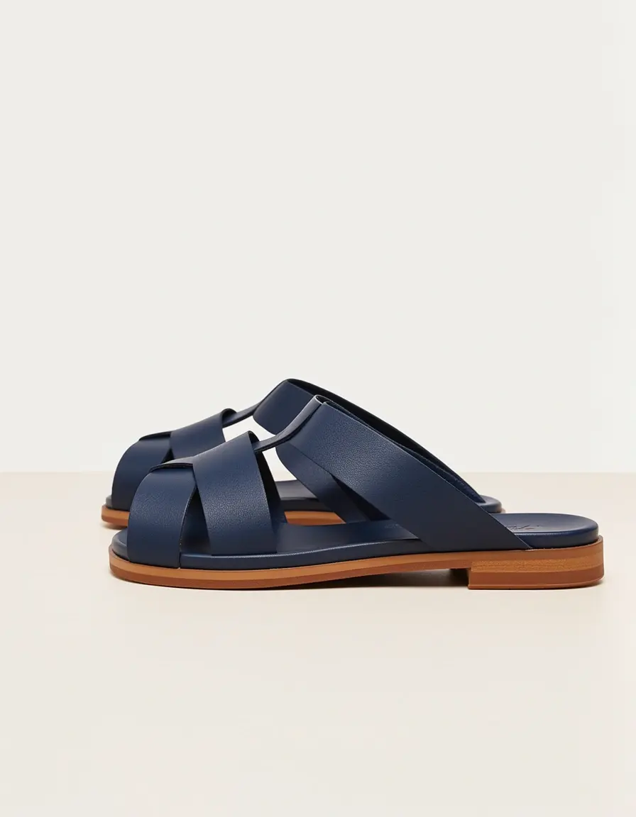 Navyblaue Ledersandalen für Herren als bequeme Hausschuh-Alternative