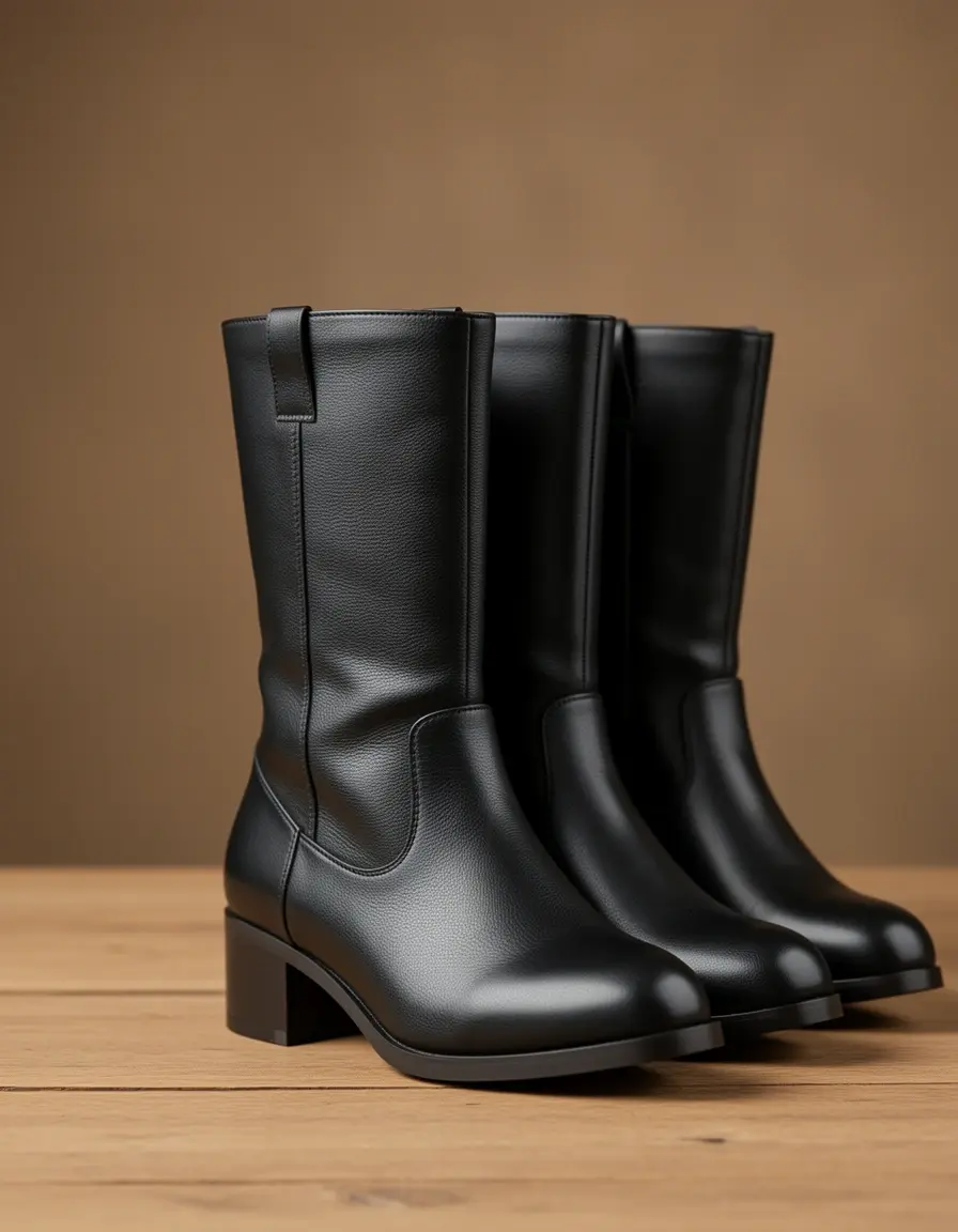 Hochgeschlossene schwarze Leder-Booties für warme Herrenfüße