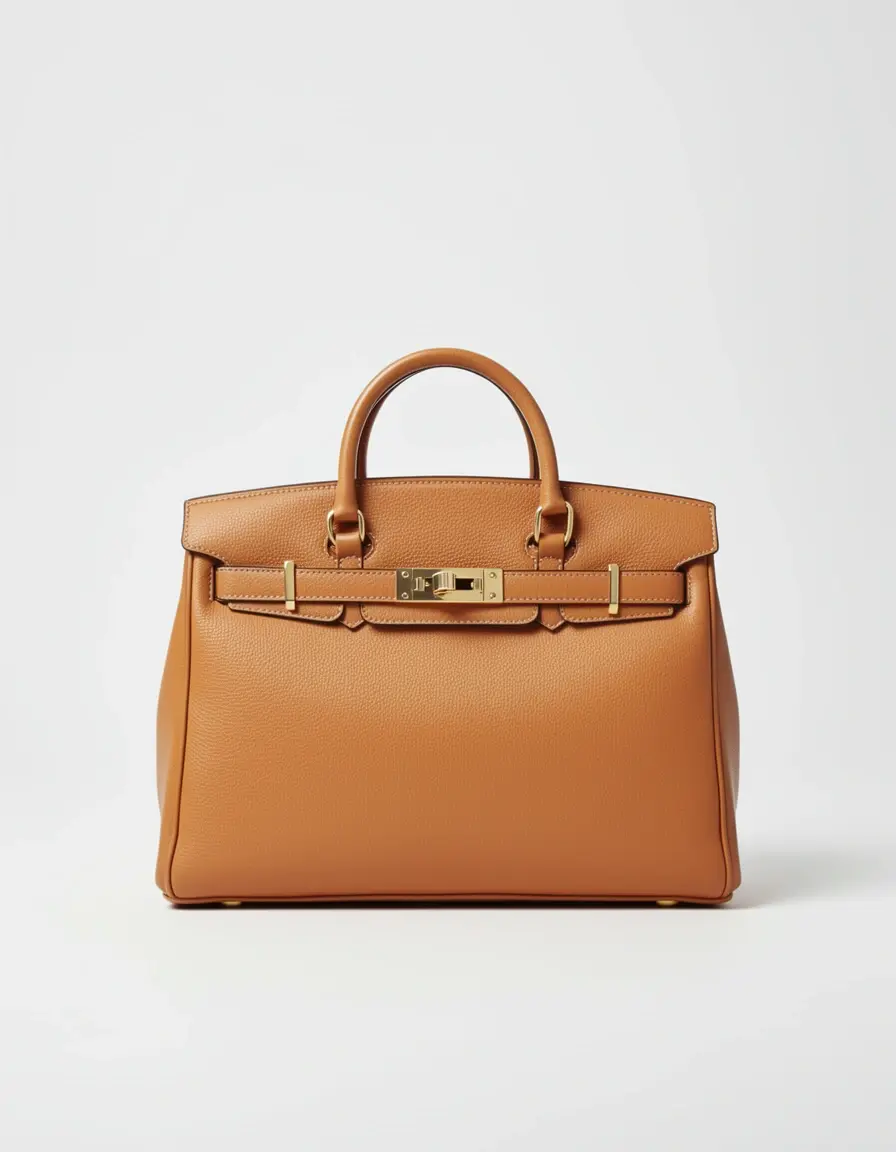 Elegante cognacfarbene Handtasche aus Lackleder