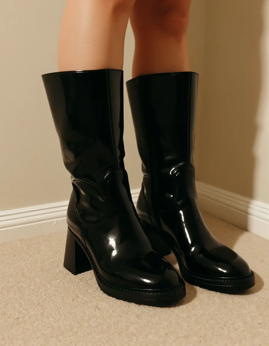 Klassische schwarze Lackstiefel mit Schnürung