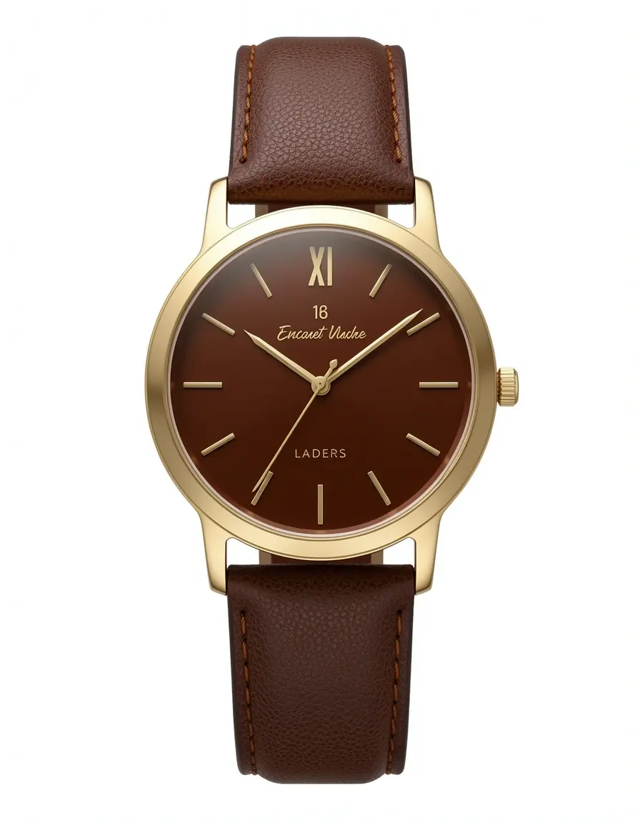 Elegant braune Lederarmbanduhr für Damen isoliert