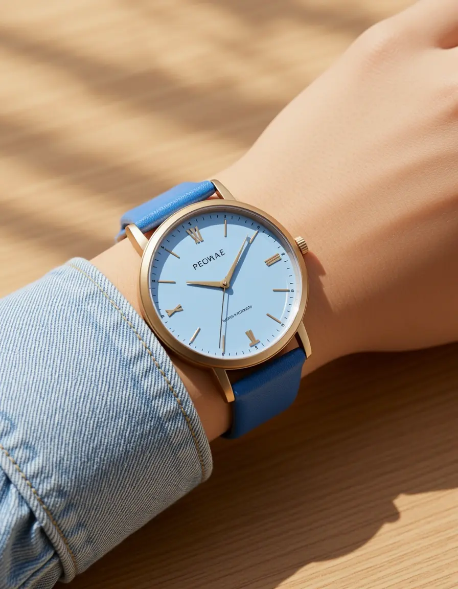 Lässige blaue Lederuhr für Damen