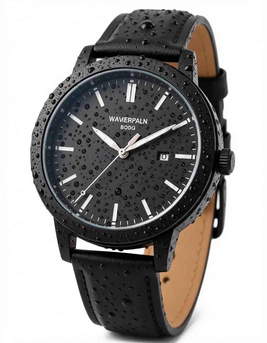 Wasserdichte schwarze Lederarmbanduhr für Frauen