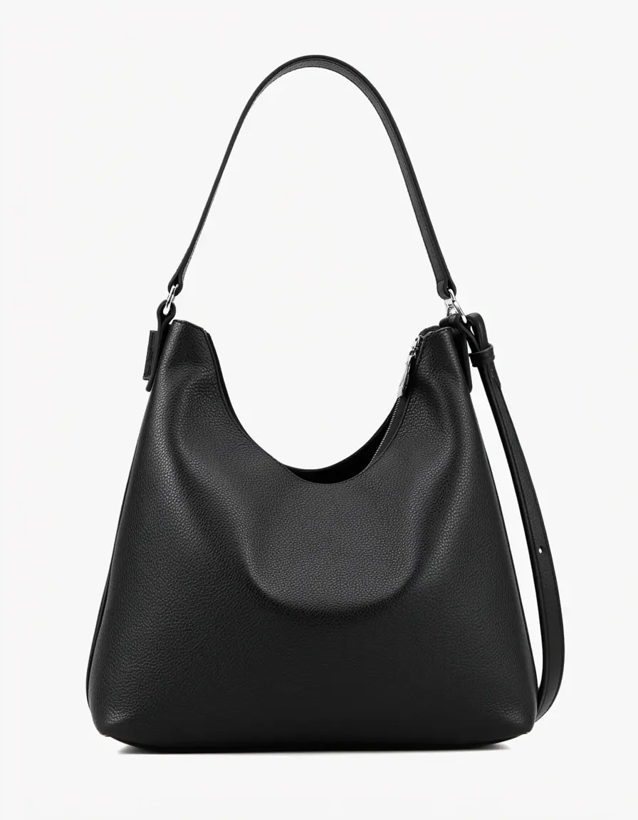 Schwarze Leder Schultertasche mit Riemen für Damen