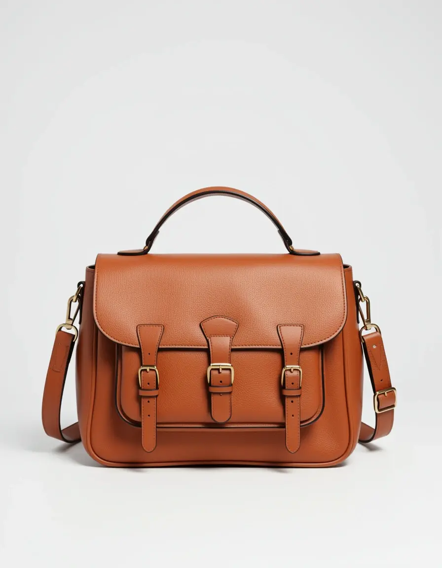 Klassische Satchel Leder Damen Handtasche in Cognac