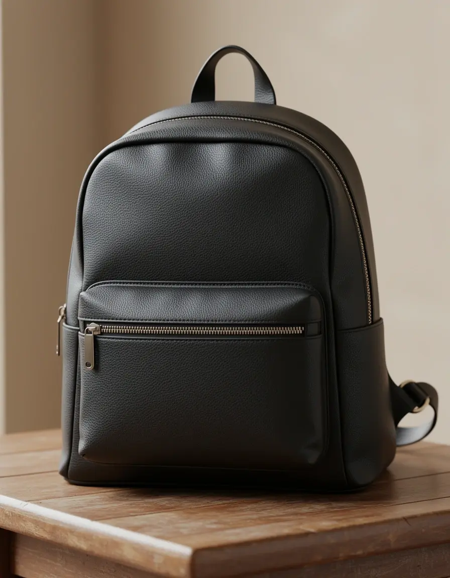 Schwarzer Damen Leder Rucksack in hochwertiger Optik für Business und Freizeit