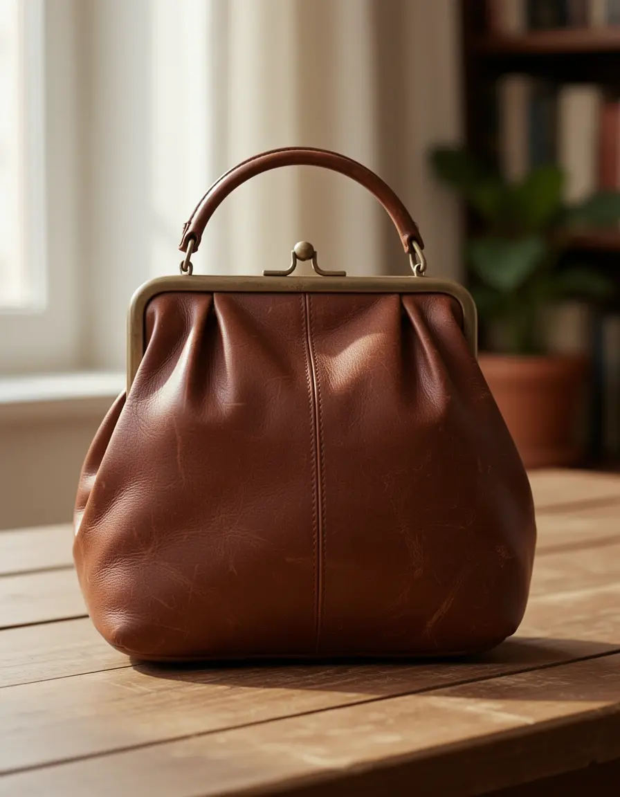 Vintage braune Leder Geldbörse Damen mit Patina