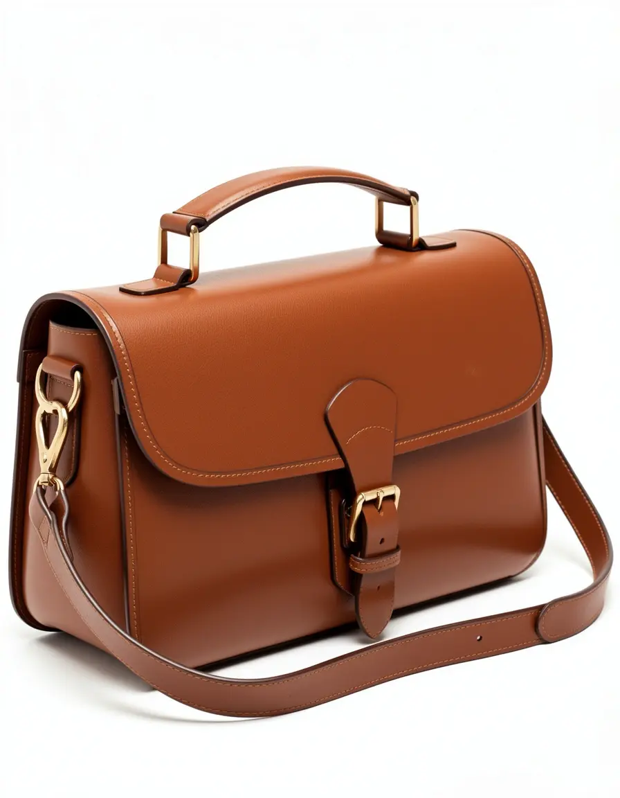 Klassische cognacfarbene Satchel Ledertasche