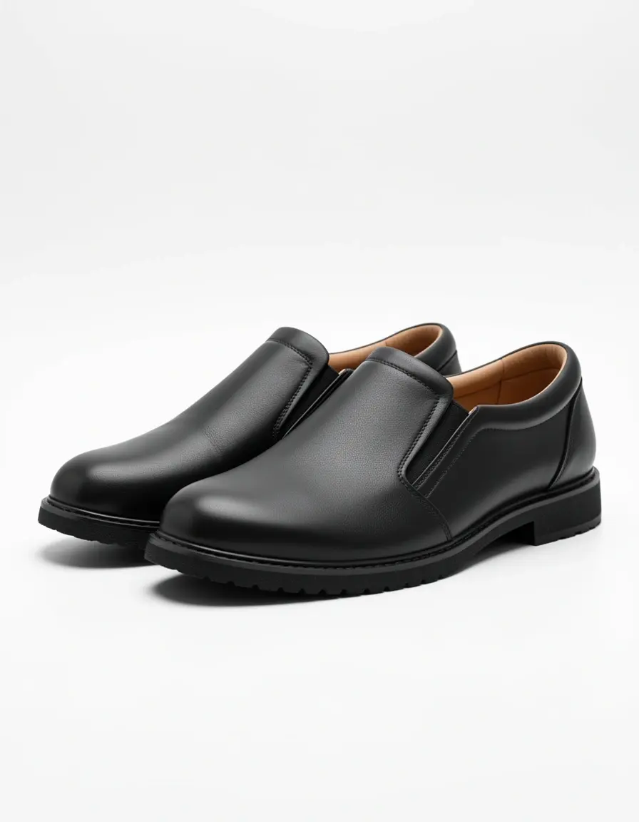 Schwarze Slip-On Lederhausschuhe minimalistisch