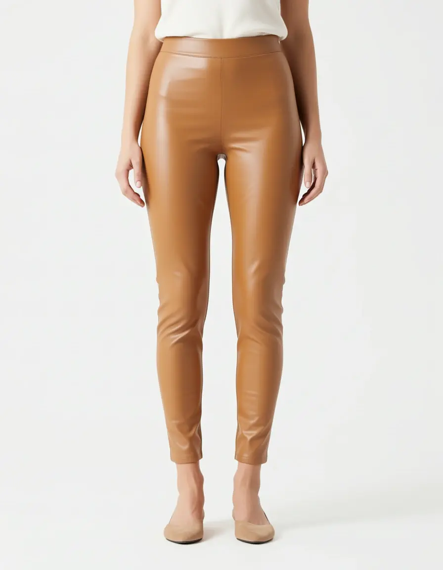 Helle Stretch Leder Leggings Damen in Tan