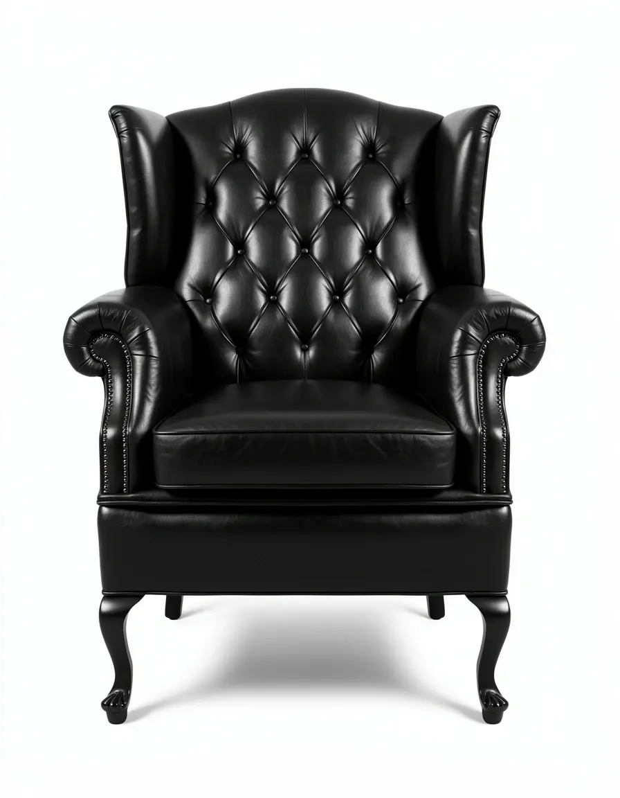 Schwarzer Ohrensessel aus Leder im klassischen Design
