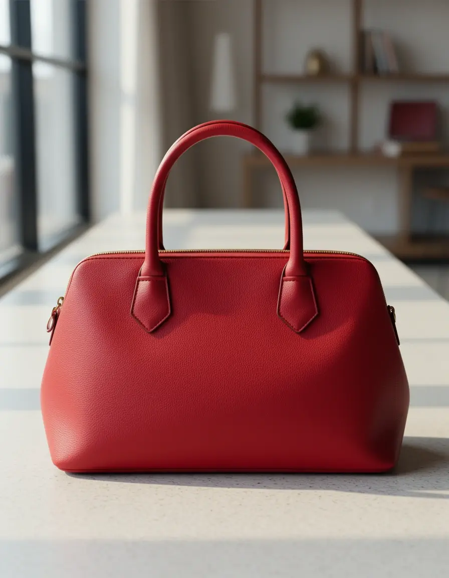 Photorealistic image of women's red leather purse