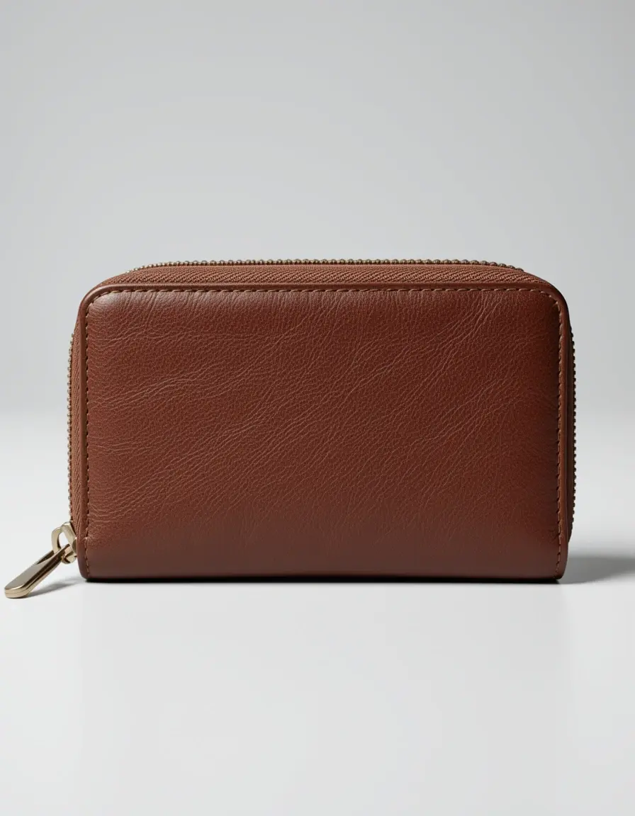 Photorealistic image of full zipper leather portemonnaie