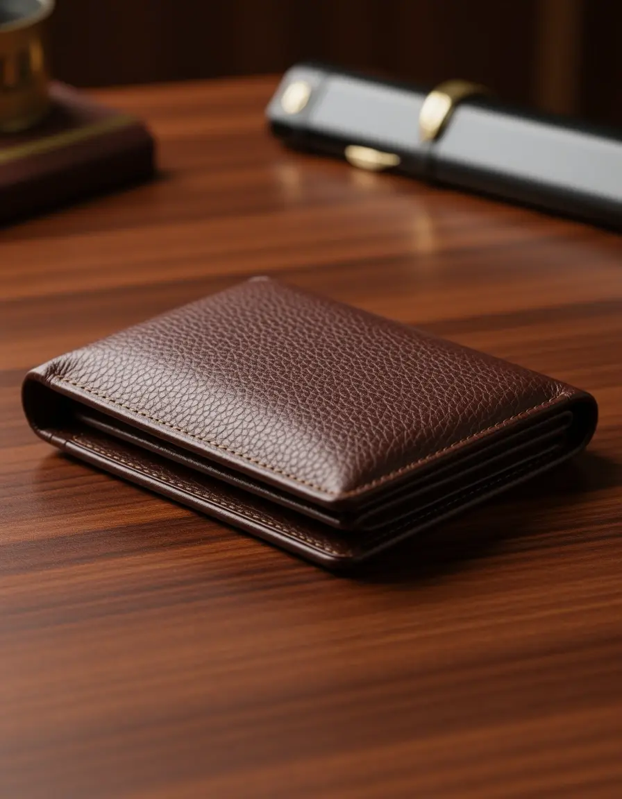 Photorealistic image of luxury style leather wallet
