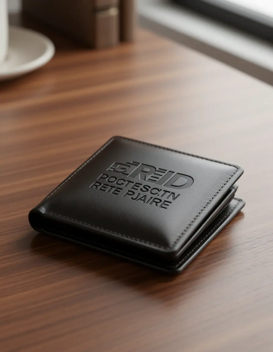 Photorealistic image of RFID protected leather wallet