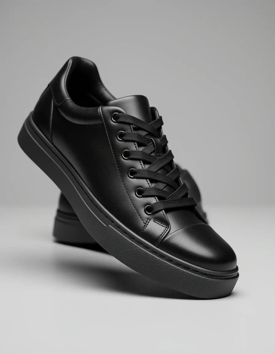 Schwarze Plateau Ledersneaker für Damen