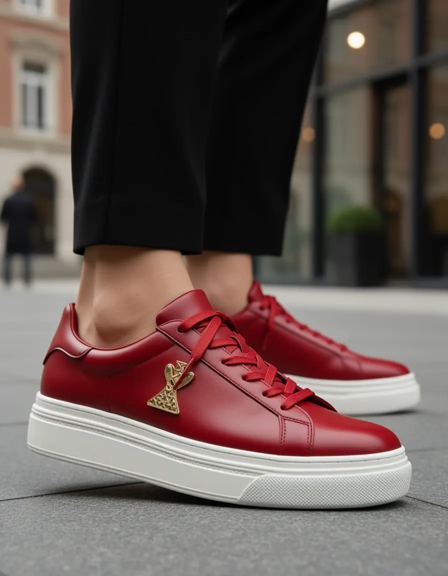 Rote Designer Leder Sneaker