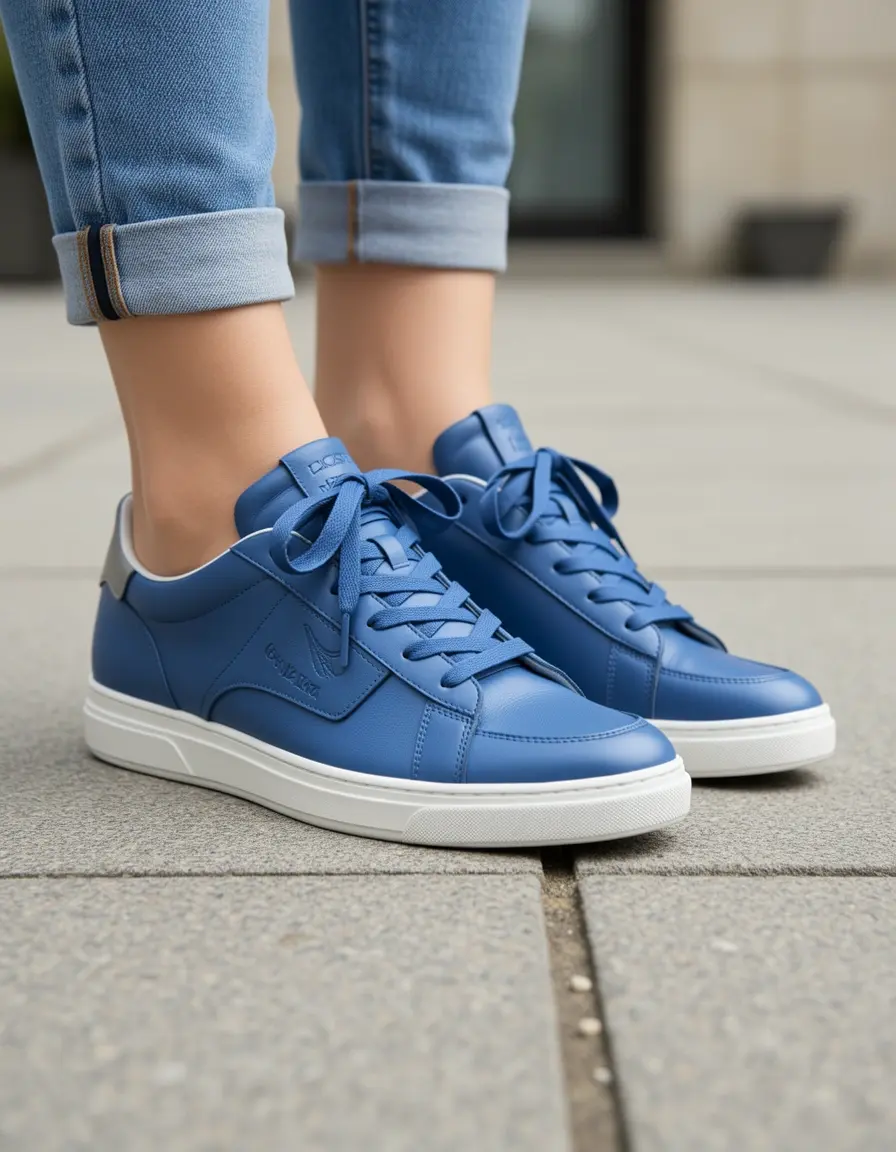 Sportliche blaue Leder Sneaker Damen