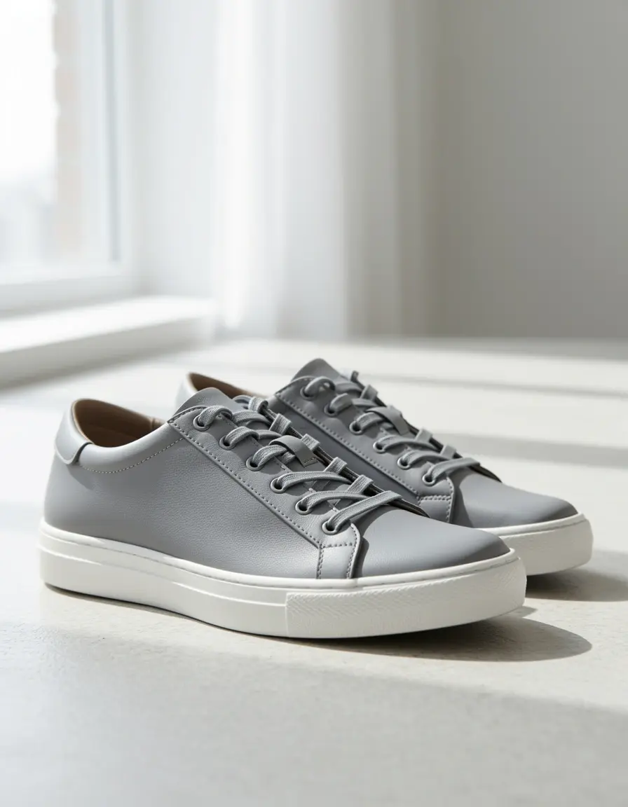 Graue Low Top Damen Lederschuhe