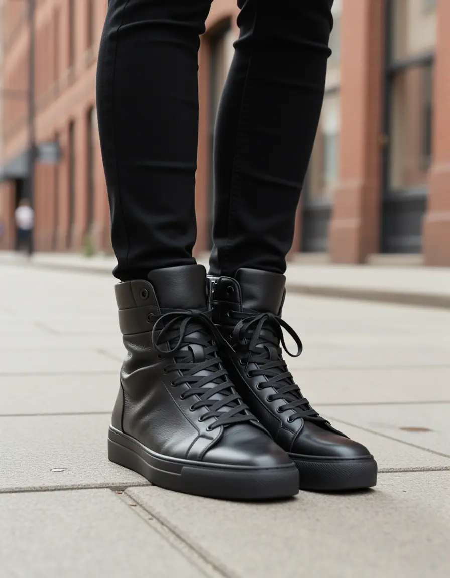 Schwarze High Top Leder Sneaker