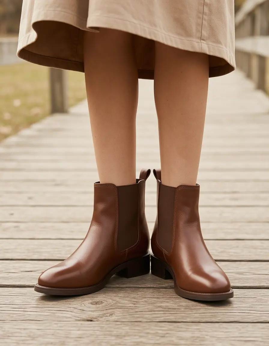 Braune Chelsea Leder Stiefeletten Damen aus hochwertigem Glattleder