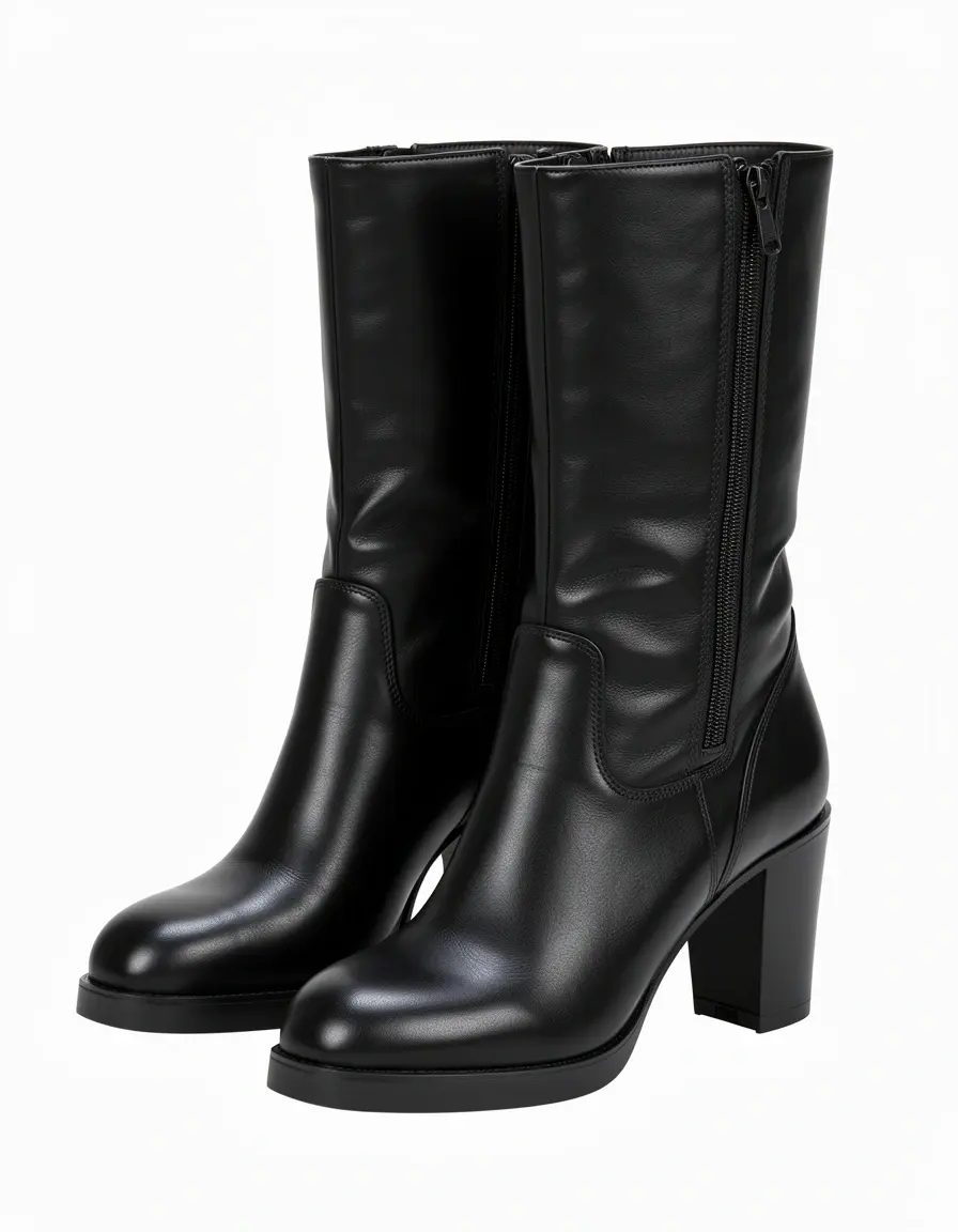 Schwarze Leder Stiefeletten mit Absatz für Damen