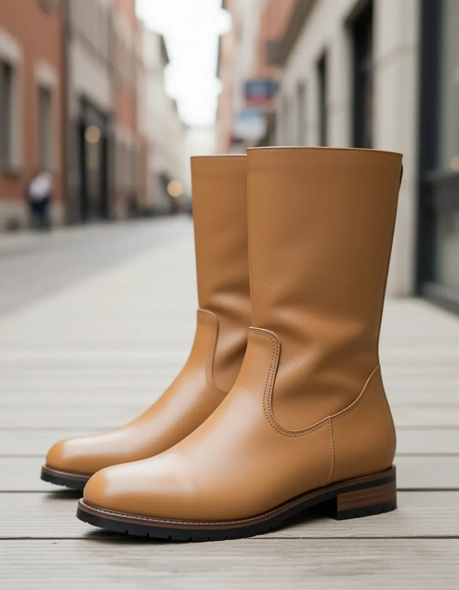 Flache hellbraune Leder Ankle Boots für Damen