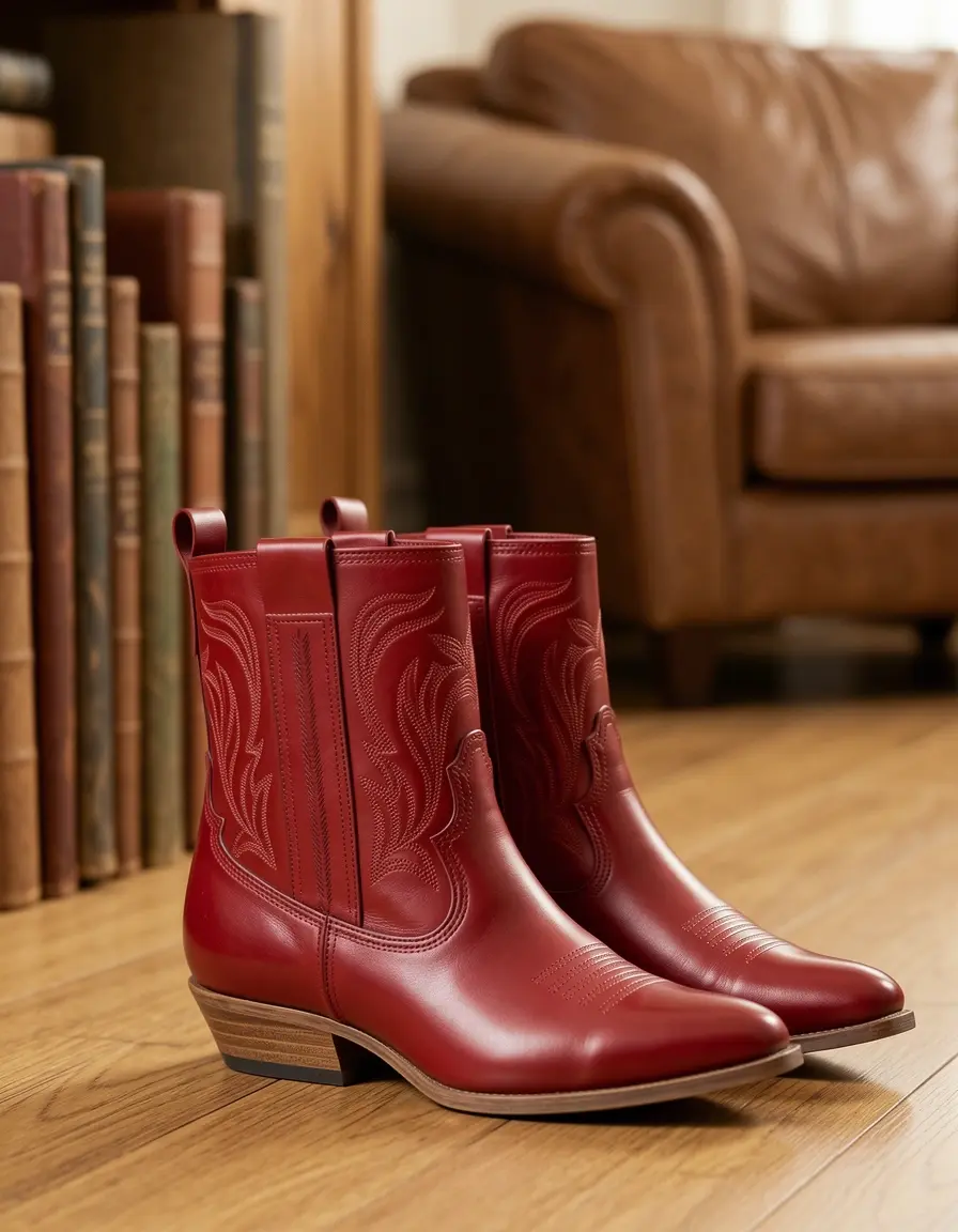 Rote Western Leder Stiefeletten Damen im Cowboy-Look