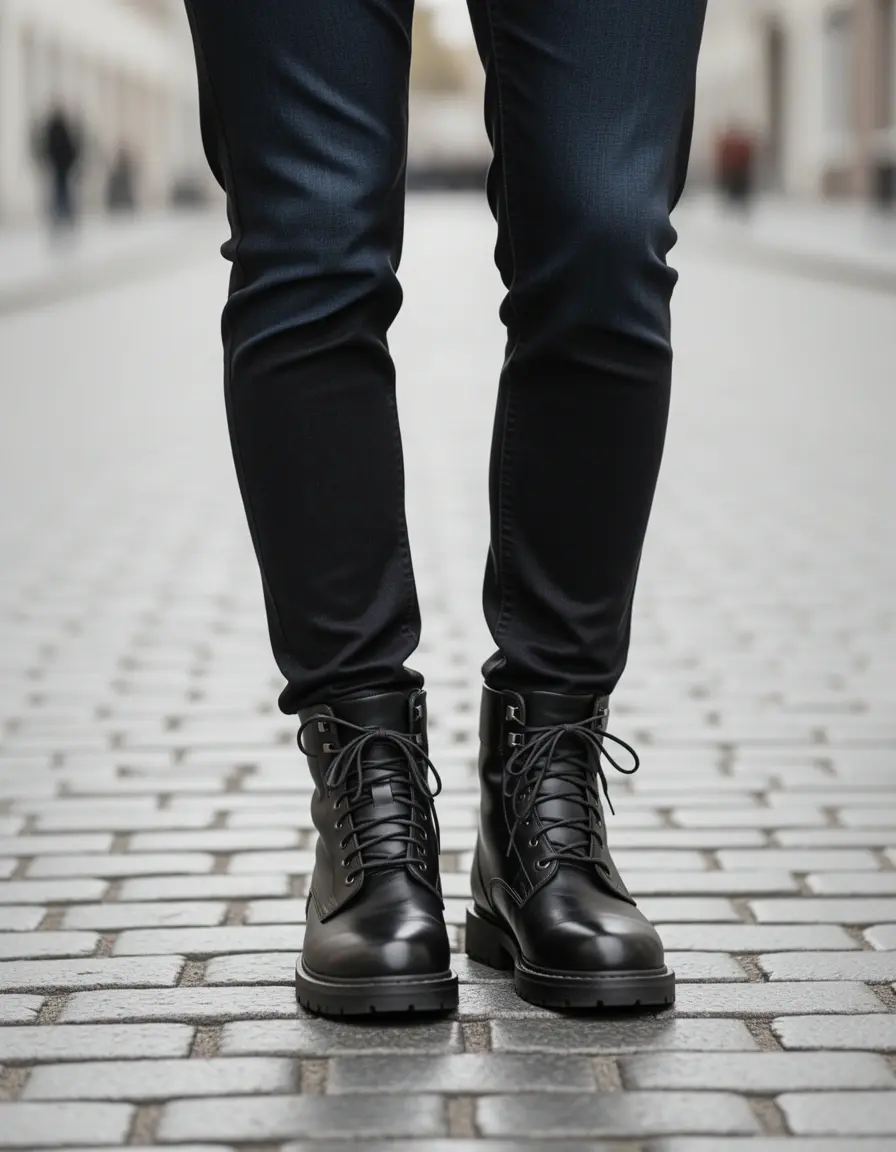 Schwarze Leder Schnürboots für Damen