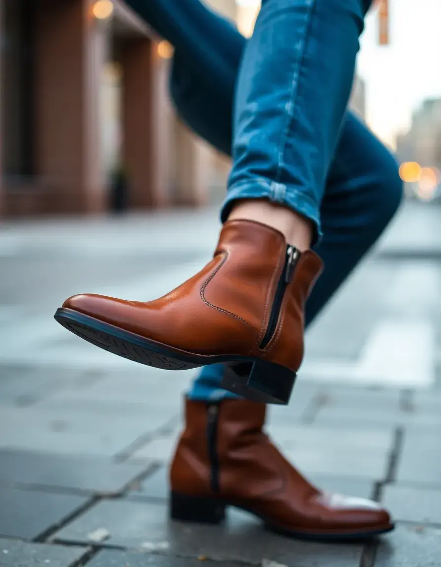 Hellbraune Lederboots mit Reißverschluss