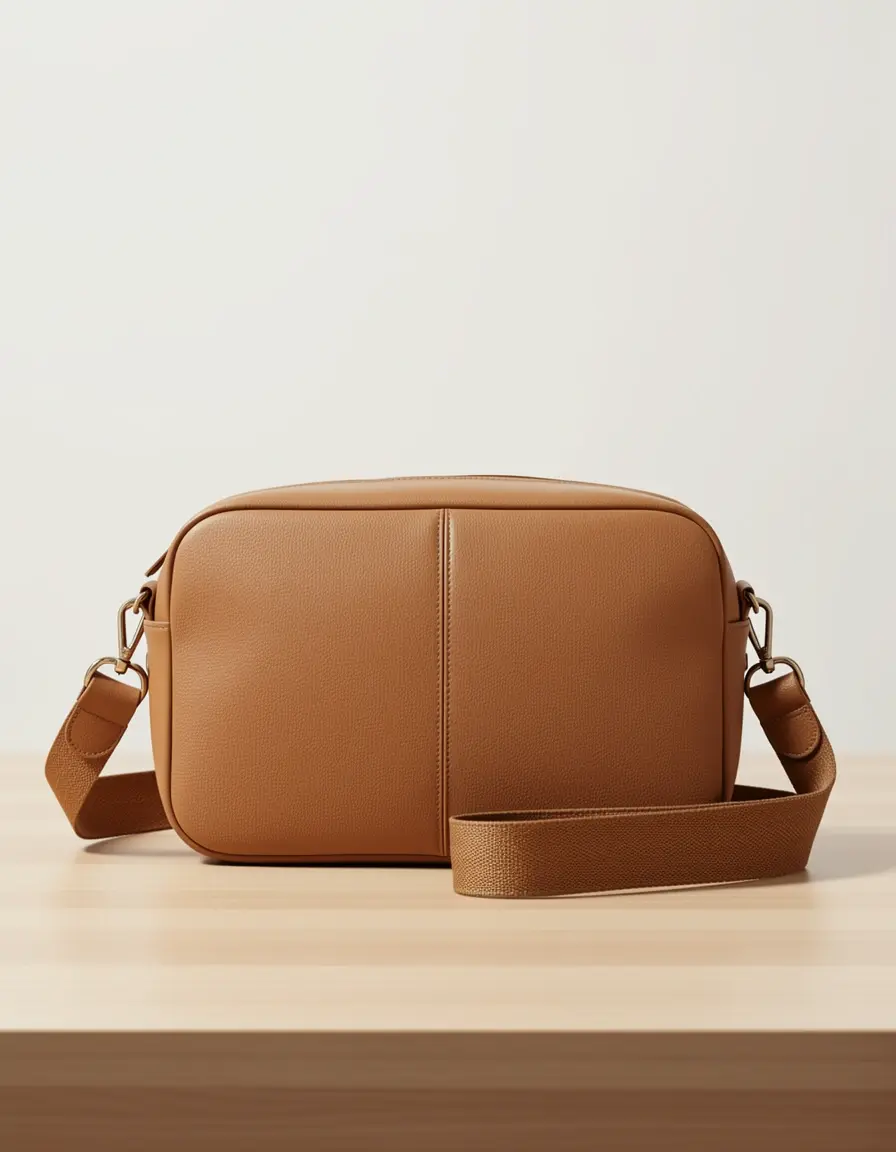 Verstellbare Lederhandtasche in hellem Braun