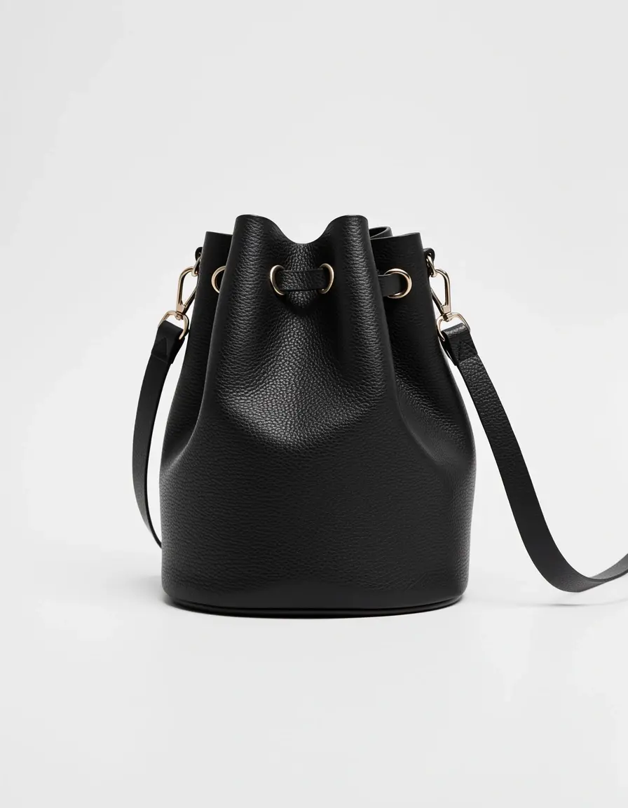 Schwarze Bucket Bag aus echtem Leder