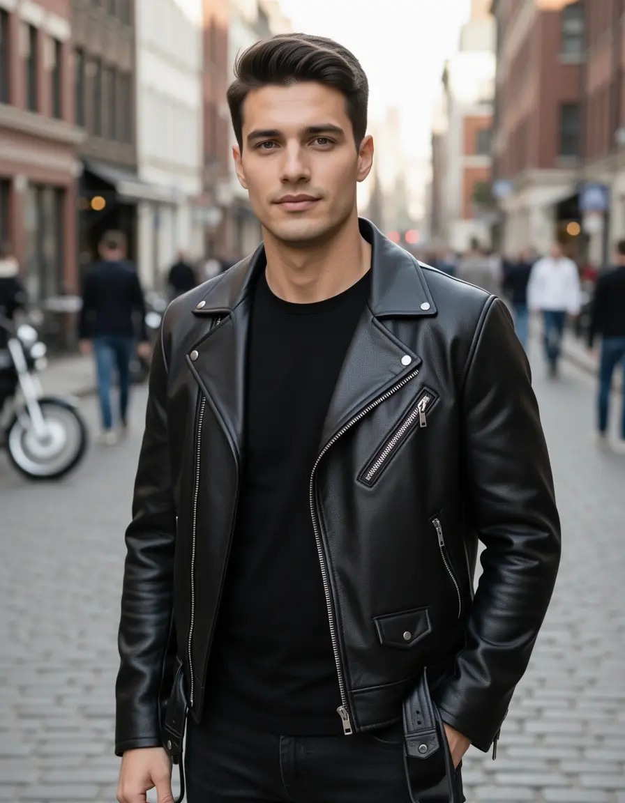 Schwarze Only Biker Lederjacke aus echtem Leder