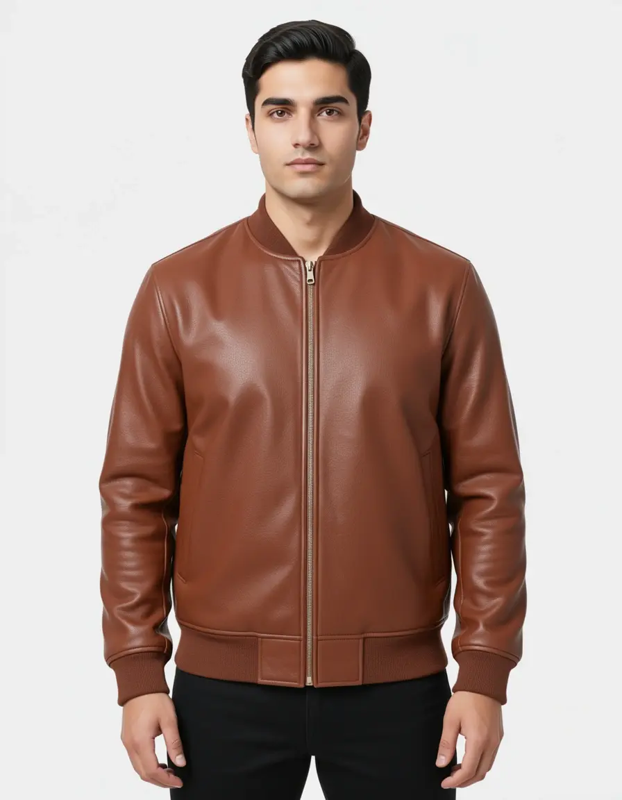 Braune Only Bomber Lederjacke Detailansicht