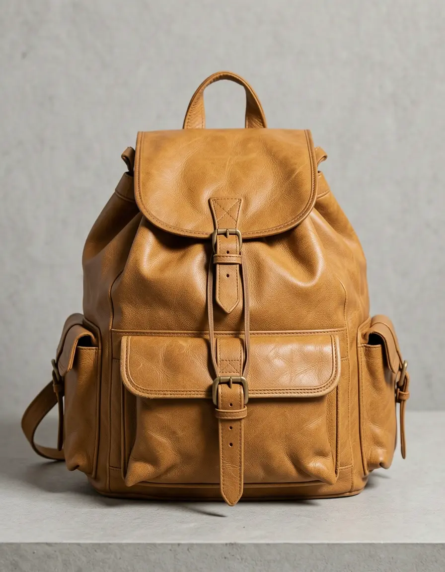 Vintage Lederrucksack für Damen in hellem Braun Tan