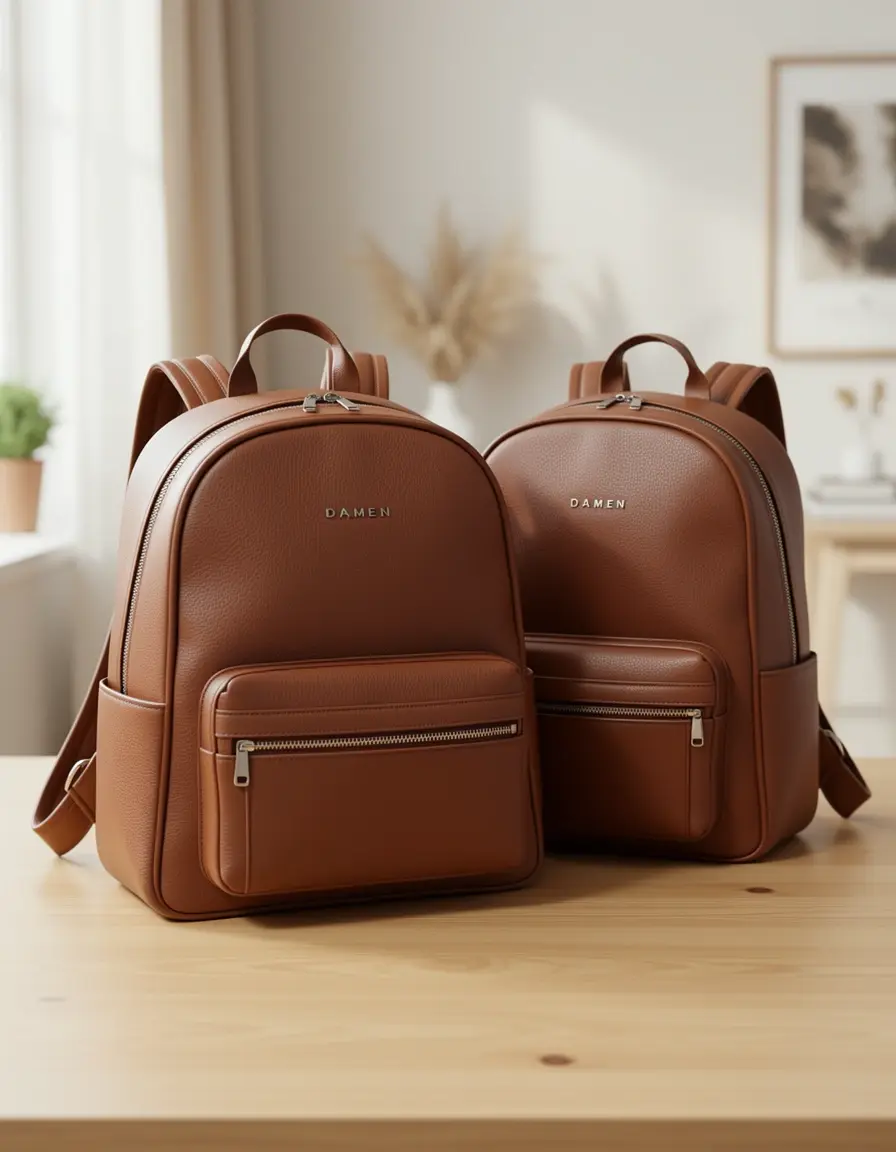 Brauner stilvoller Lederrucksack für Damen im klassischen Design