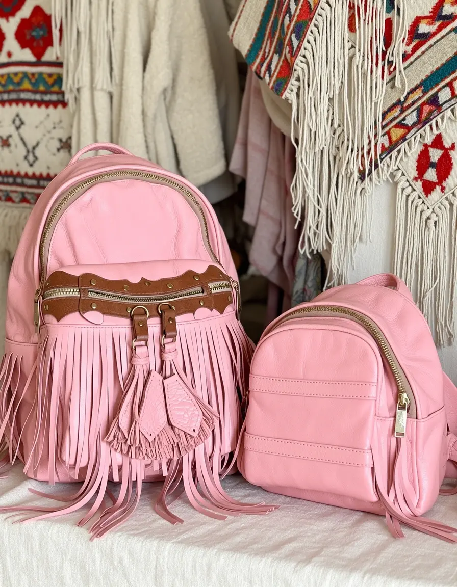 Rosa Lederrucksack im Boho-Stil für verspielte Outfits