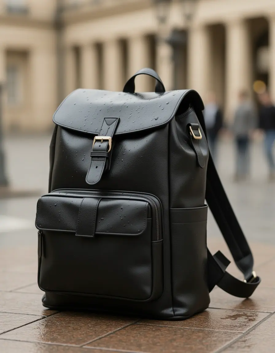 Wasserdichter schwarzer Lederrucksack für Damen urbaner Stil