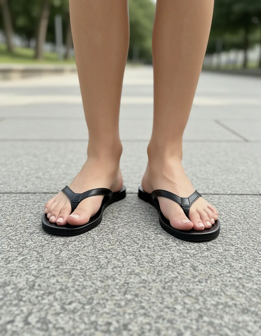 Lässige schwarze Leder Flip-Flops für Damen