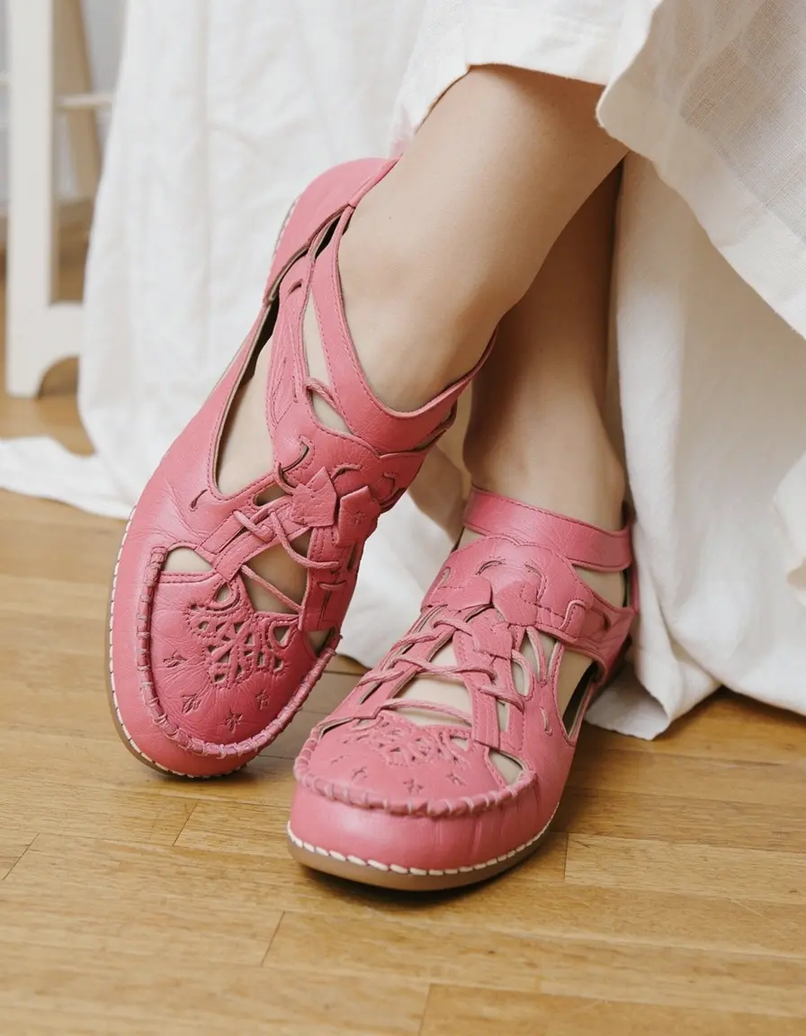 Pinke Lederschuhe im Bohemian-Stil