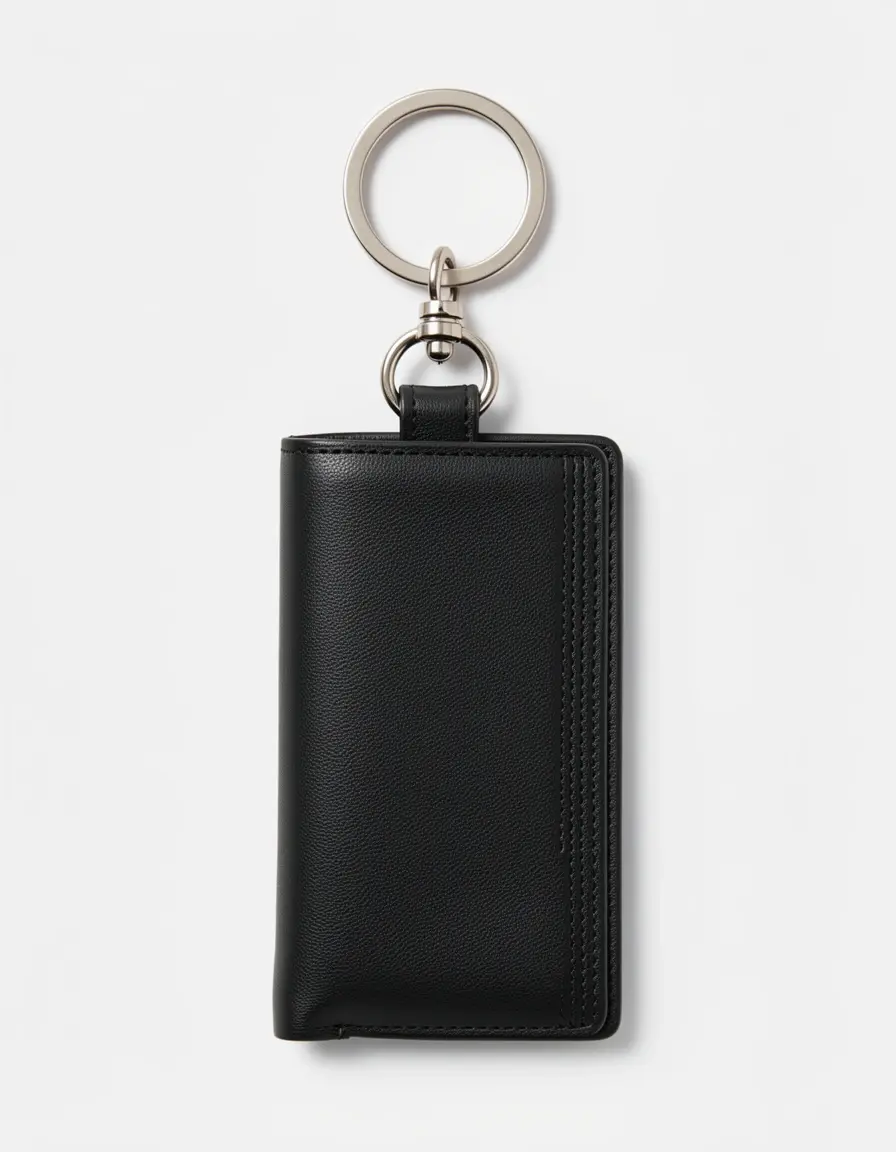 Schwarzer Leder Schlüsselanhänger mit kleiner integrierter Tasche