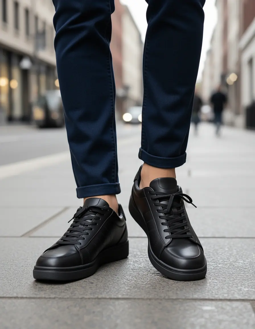 Schwarze Leder Sneaker Herren sportlich