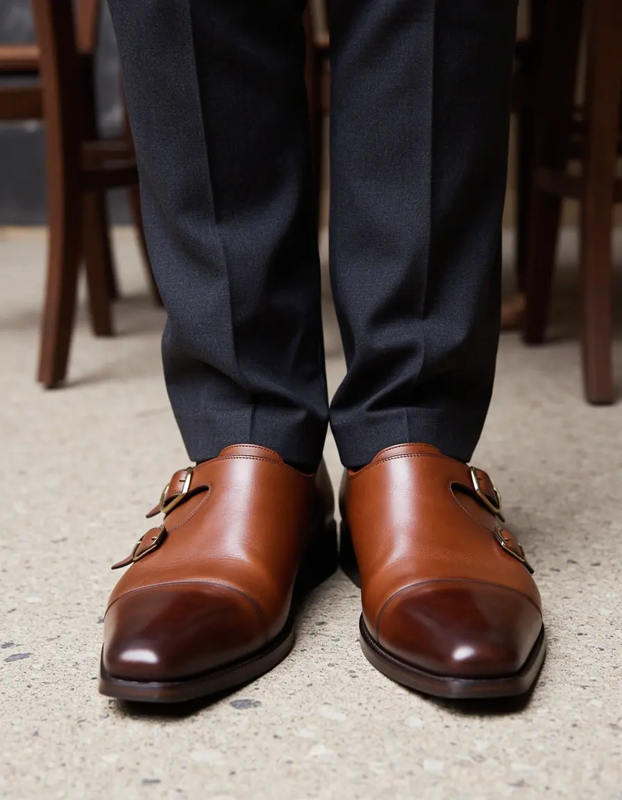Braune Monk Strap Lederschuhe Herren
